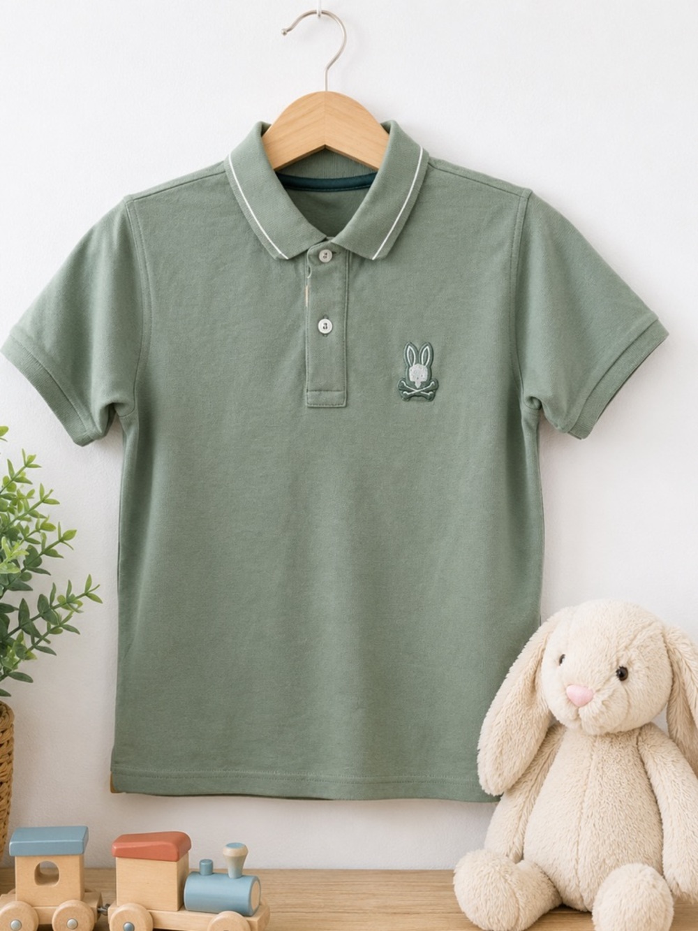 Psycho Bunny Boys Large 14-16 Sage Green Logo Polo Shirt